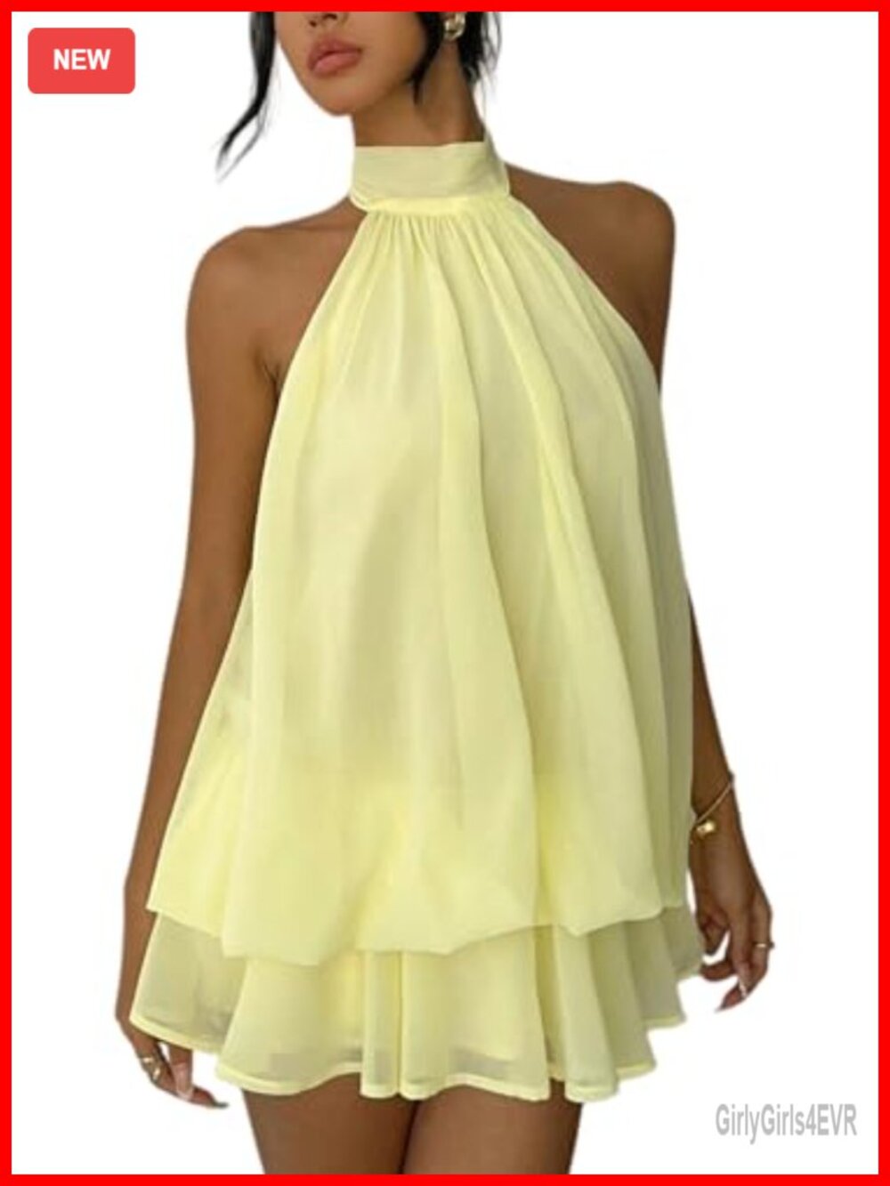 Backless Halter Mini Dress Sleeveless Chiffon Party Summer